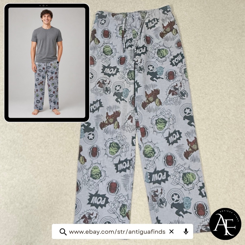 Marvel Avengers Pajama Pants Mens Medium Blue Comic Hulk Spider-Man MD 32/34